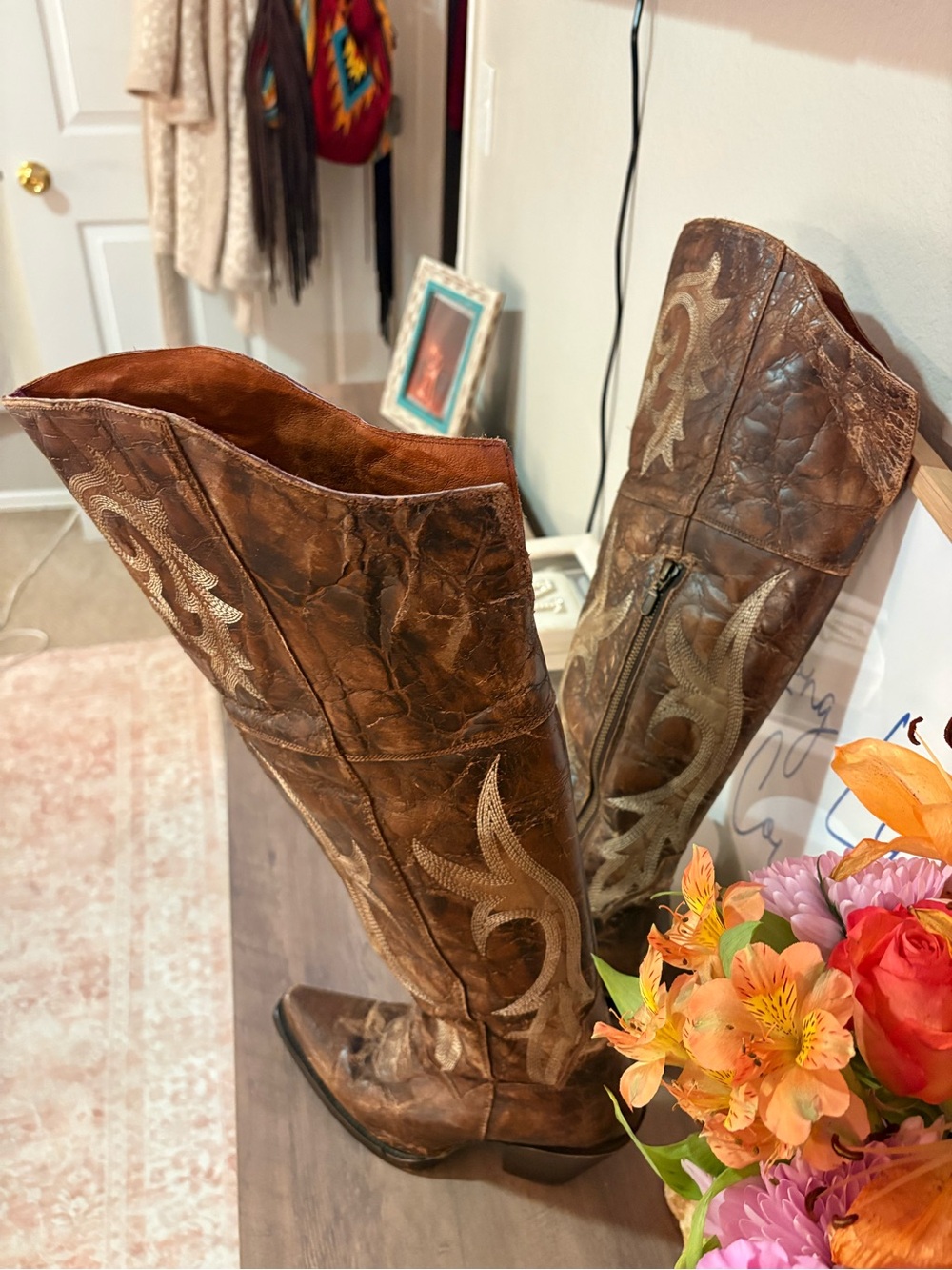 Dan Post Brown Embroidered Over-the-Knee Leather Boots